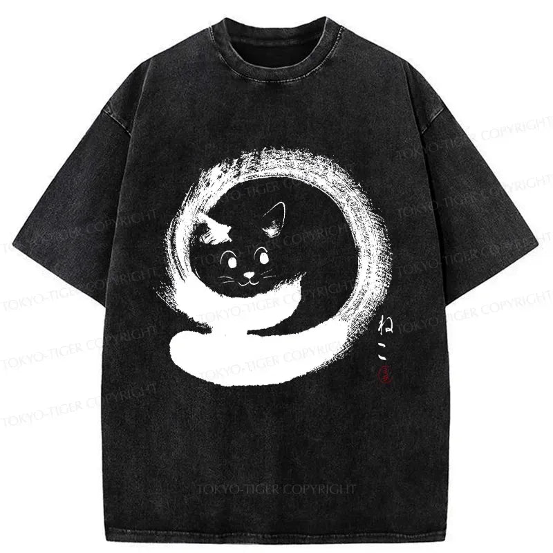 Kyoto-Lion Retro Cat Enso Washed T-Shirt