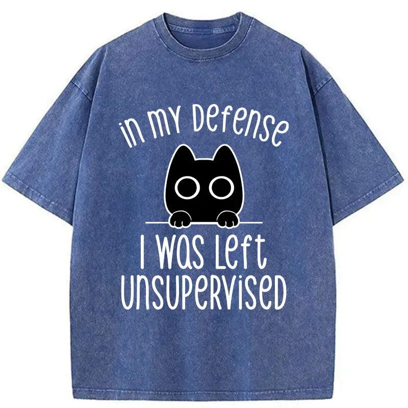 Kyoto-Lion Defending Cat Funny Washed T-Shirt