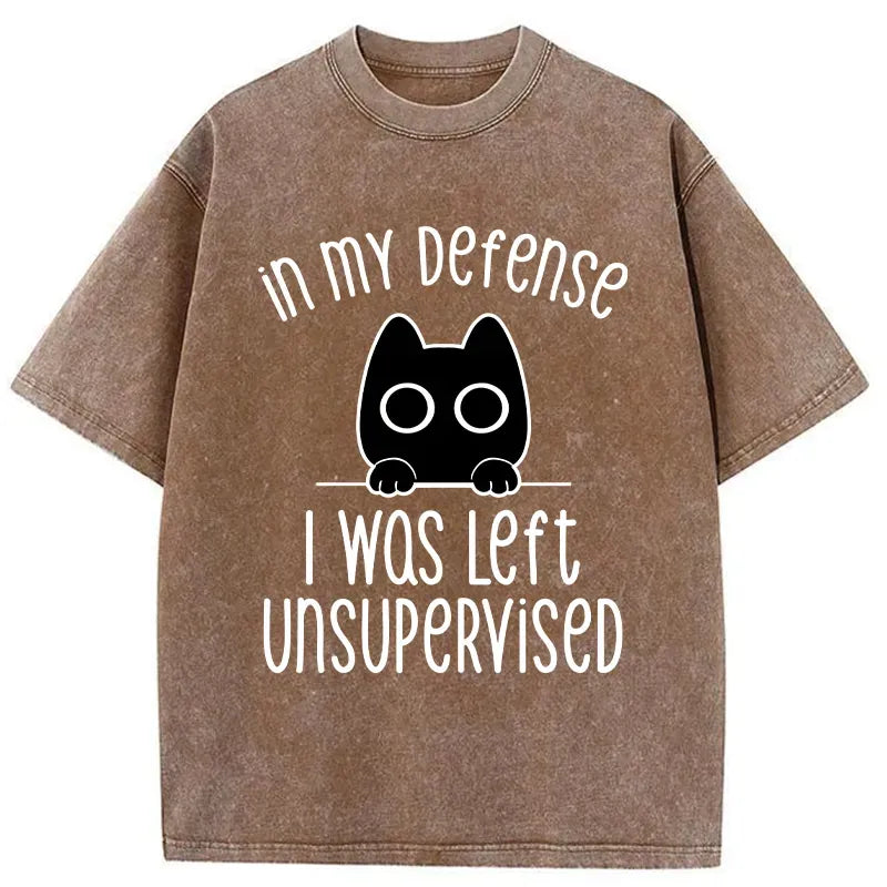 Vintage Washed T-Shirt with Cat Design
