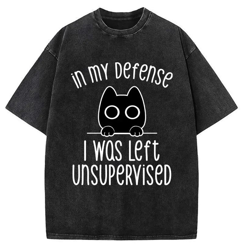 Vintage Washed T-Shirt with Cat Design