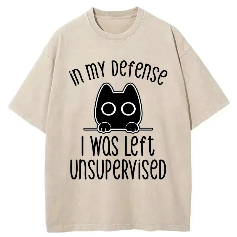 Vintage Washed T-Shirt with Cat Design