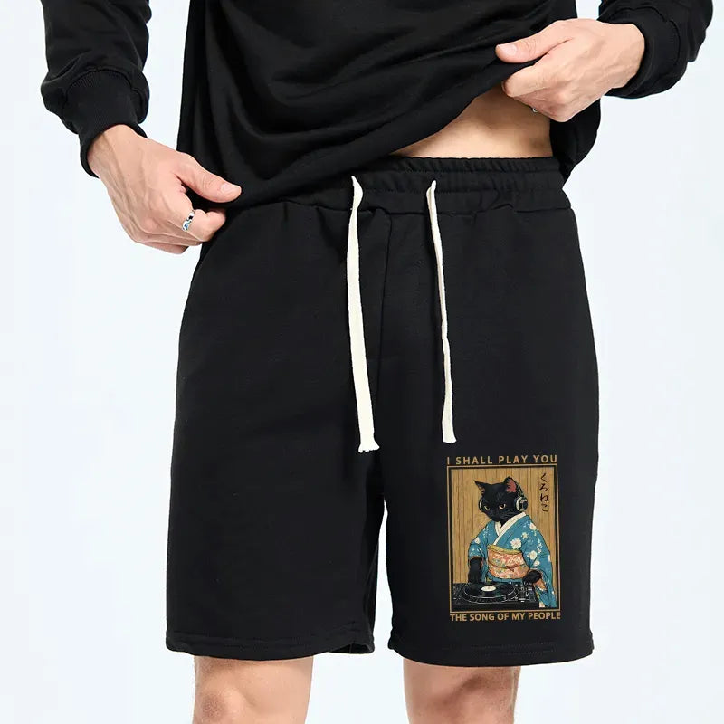 funny black cat music shorts for summer