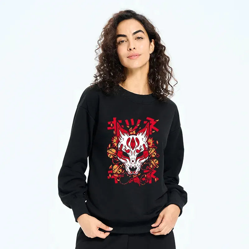 Kitsune Mask Sweatshirt for Streetwear