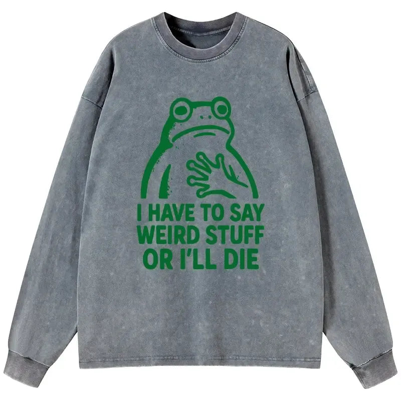 Kyoto-Lion Weird Frog Funny Meme Washed Long Sleeve T-Shirt