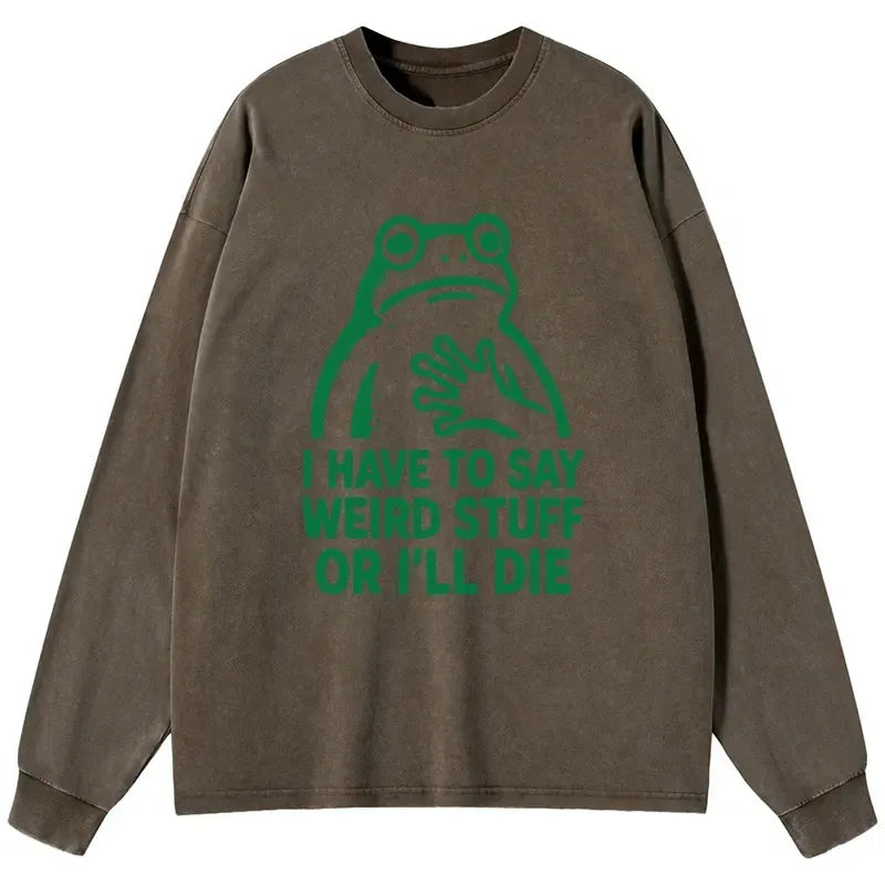 Kyoto-Lion Weird Frog Funny Meme Washed Long Sleeve T-Shirt