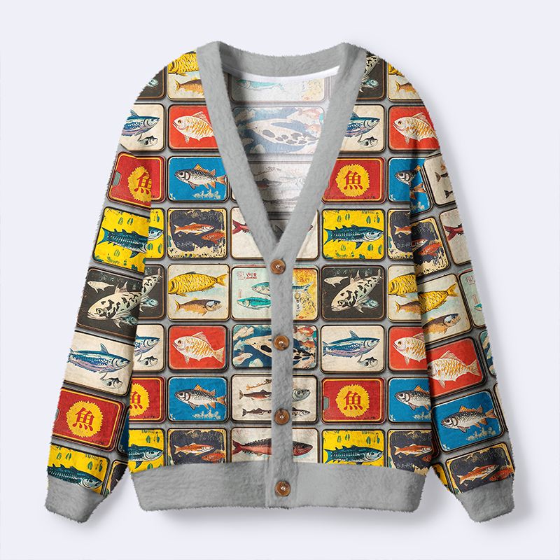 Kyoto-Lion Kyoto-Lion Vintage Fish Collection Ugly Cardigan Sweater