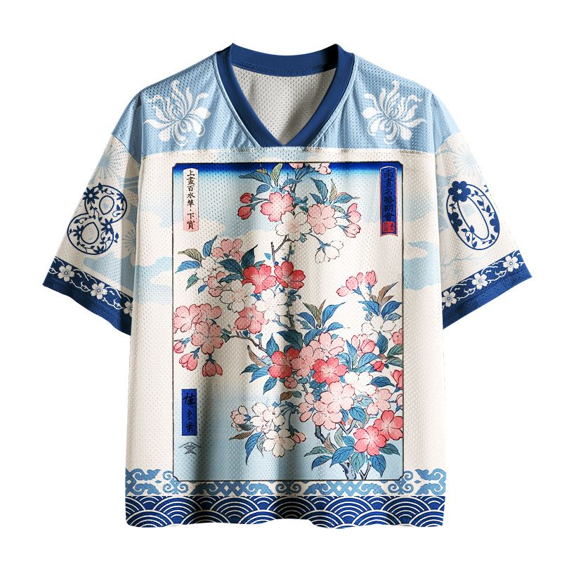 Kyoto-Lion Japanese Sakura Floral Mesh Jersey