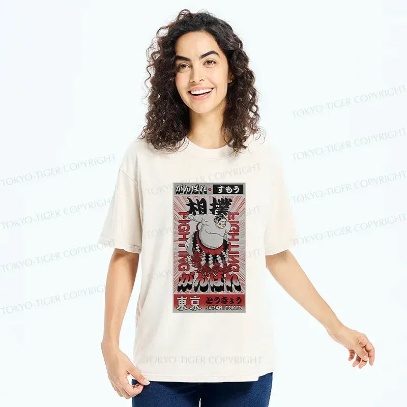 Kyoto-Lion Vintage Sumo Poster Washed T-Shirt