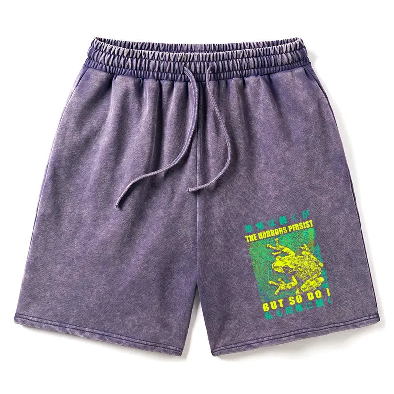 Kyoto-Lion The Horrors Persist Frog Washed Shorts