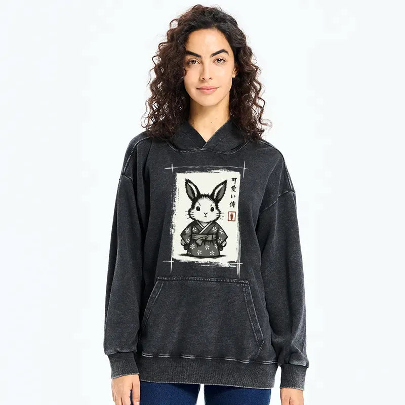 Japanese woodcut bunny hoodie