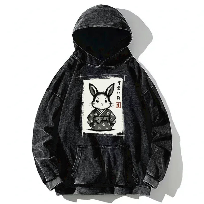 Kyoto-Lion Woodcut Bunny Washed Hoodie