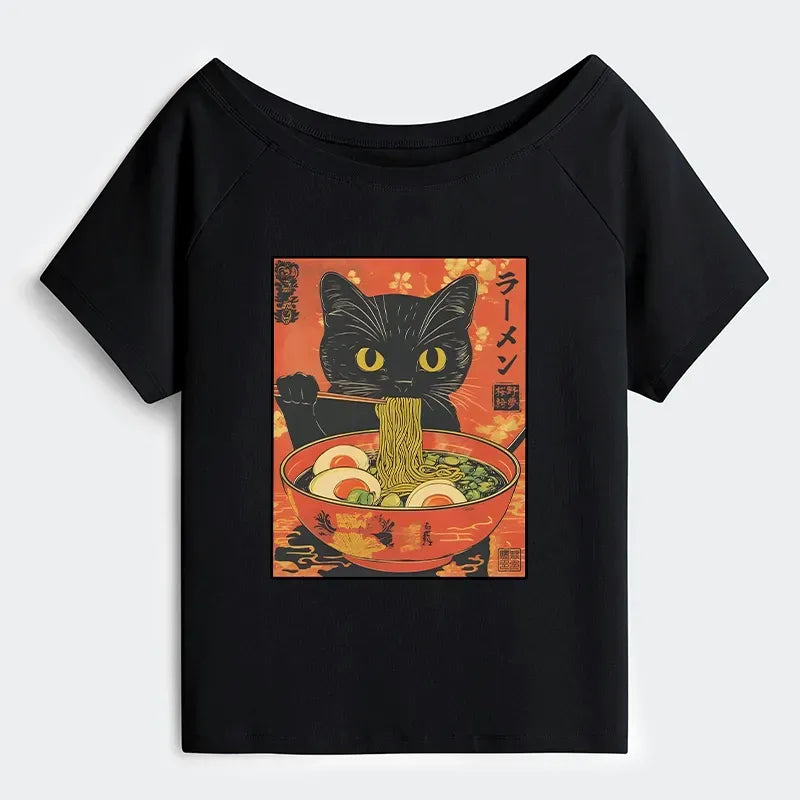 Funny Ramen Cat Shirt for Women