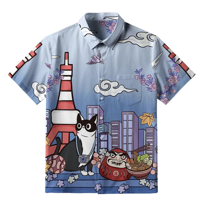 Kyoto Cat Tokyo Tower Shirt for Daily Wear