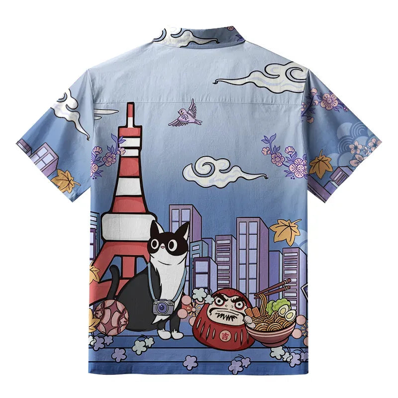 Japanese Vintage Button-up Shirt for Vacation
