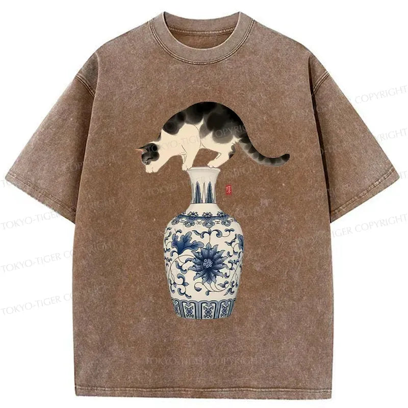 Kyoto-Lion Japan Naughty Cat Washed T-Shirt