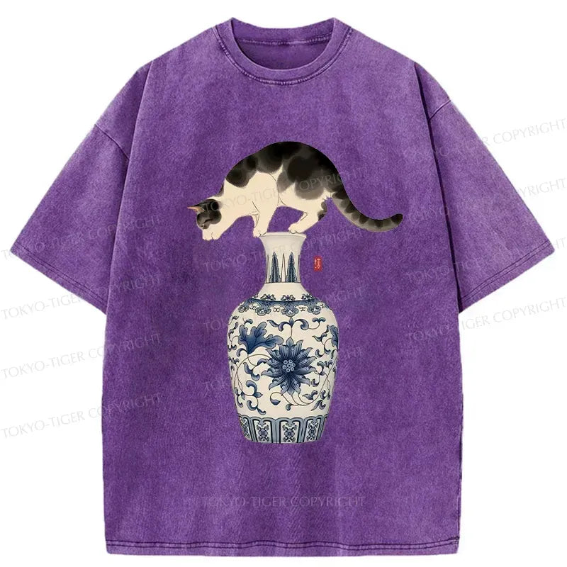 Kyoto-Lion Japan Naughty Cat Washed T-Shirt