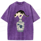Kyoto-Lion Japan Naughty Cat Washed T-Shirt