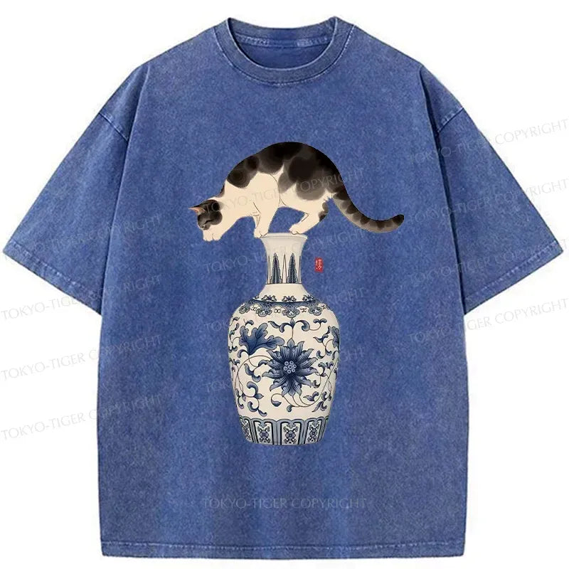 Japanese Naughty Cat Washed T-Shirt