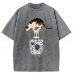 Kyoto-Lion Japan Naughty Cat Washed T-Shirt