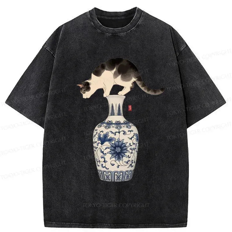 Kyoto-Lion Japan Naughty Cat Washed T-Shirt