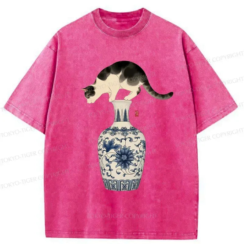 Kyoto-Lion Japan Naughty Cat Washed T-Shirt