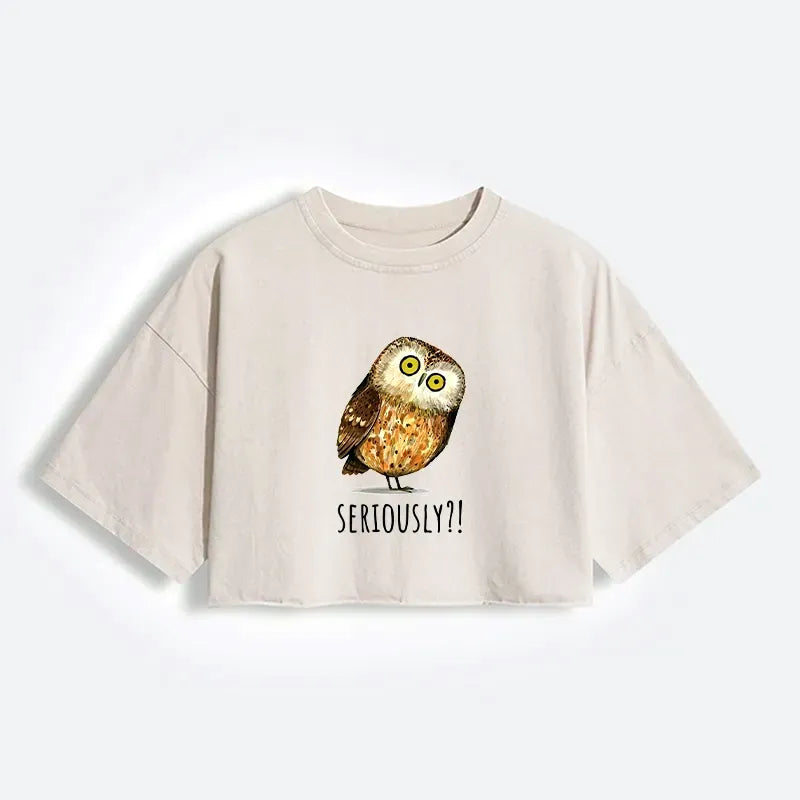 Funny Owl Meme Crop T-Shirt for Women