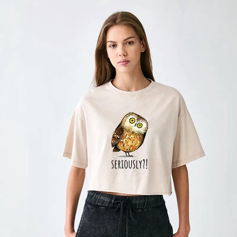 Funny Owl Meme Crop T-Shirt for Women