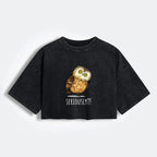 Kyoto-Lion Seriously Confused Owl Meme Art Women's Washed Crop T-Shirt