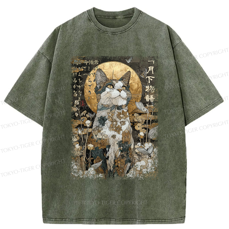 Japanese Ukiyoe Cat Washed T-Shirt
