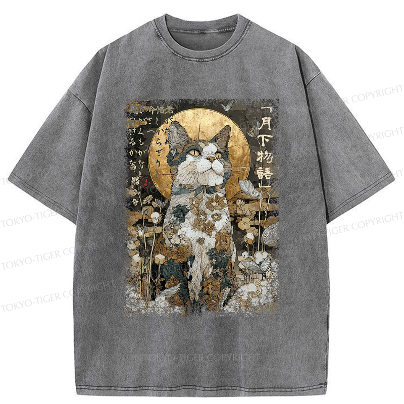 Japanese Ukiyoe Cat Washed T-Shirt