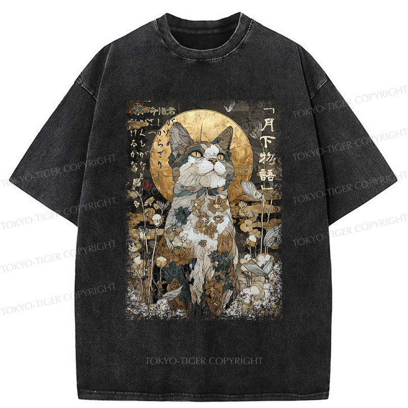 Japanese Ukiyoe Cat Washed T-Shirt