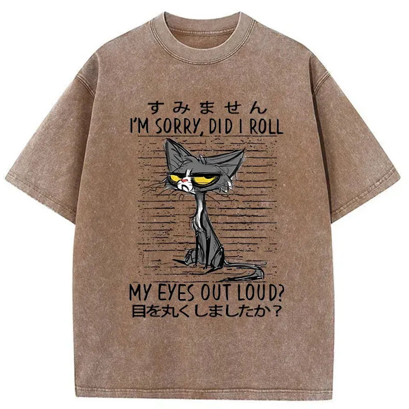 Kyoto-Lion Arrogant Black And White Cat Washed T-Shirt