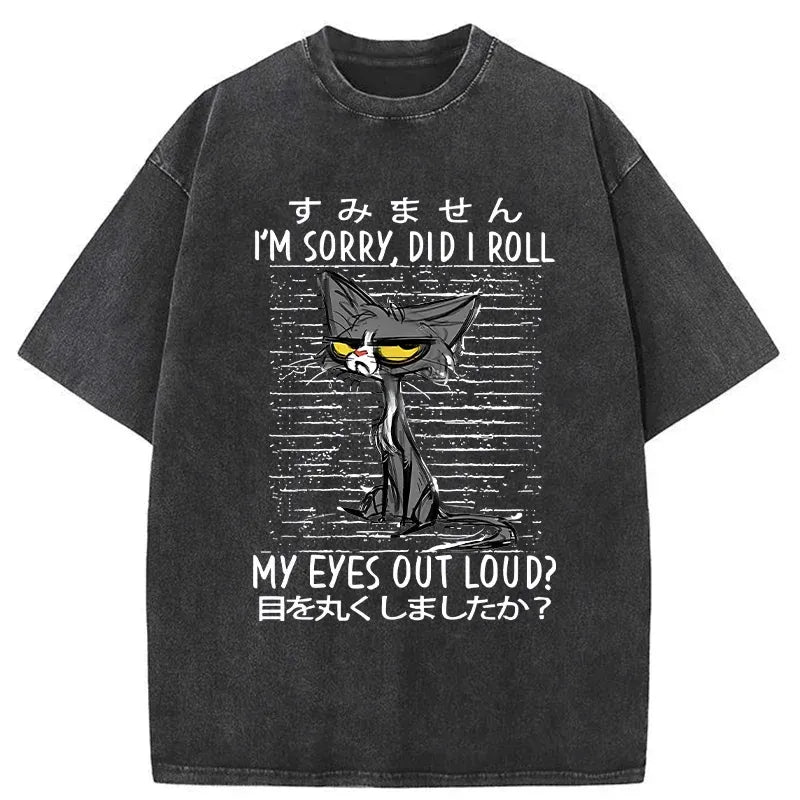 japanese black cat washed t-shirt