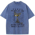 japanese black cat washed t-shirt