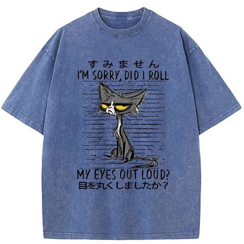 japanese black cat washed t-shirt