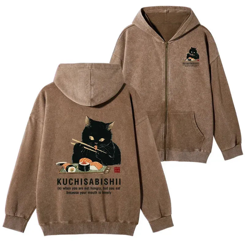 japanese cat zip hoodie for daily wear