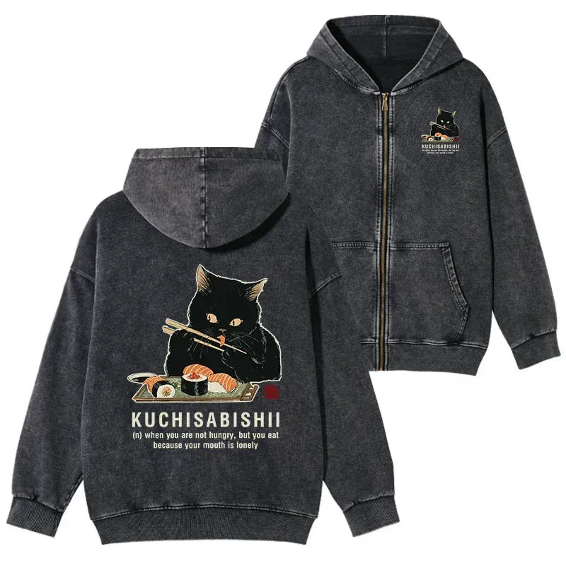 unisex washed cat hoodie on sale