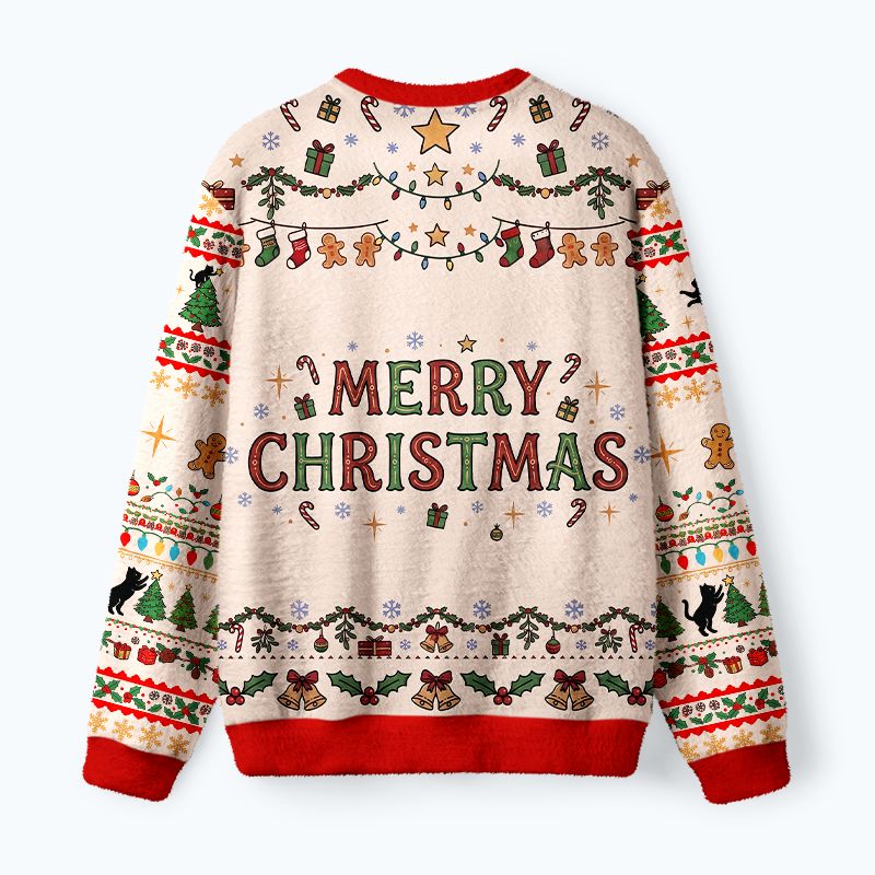 Kyoto-Lion Black Cat Decorating Tree Fuzzy Christmas Ugly Sweatshirt