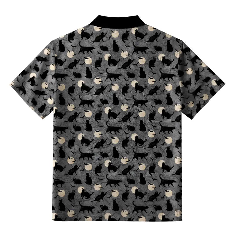 Kyoto-Lion Black Cats On Moonlit Night Aloha Hawaiian Shirt