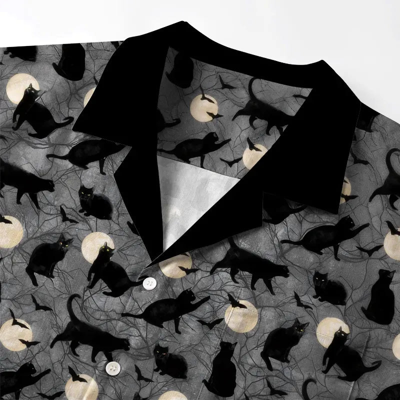 Trendy Black Cat Ukiyo-e Hawaiian Shirt for Beach