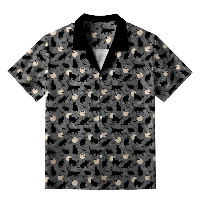 Trendy Black Cat Ukiyo-e Hawaiian Shirt for Beach