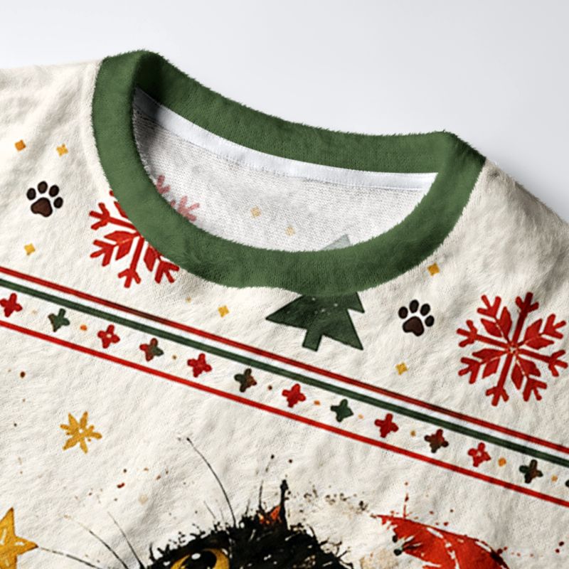 Kyoto-Lion Winter Cat Friends Fuzzy Christmas Ugly Sweatshirt