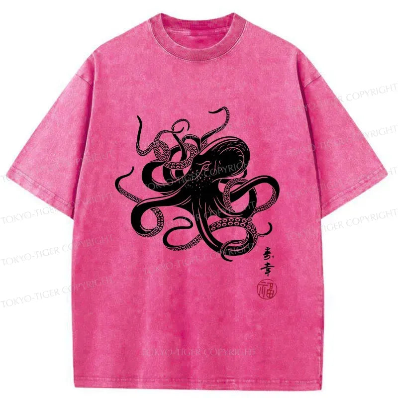 Ukiyo-e Octopus Washed T-Shirt Best Seller