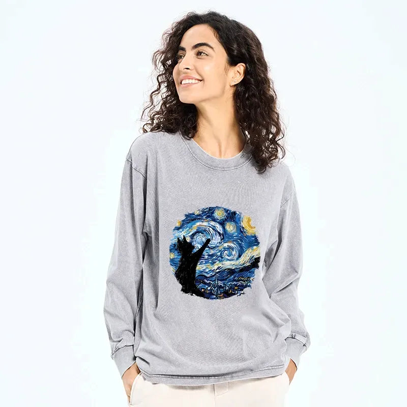 starry night black cat tee new arrival