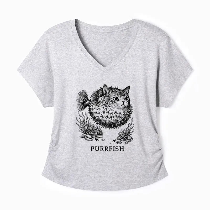 Japanese Cat Head Puffer T-Shirt for Women