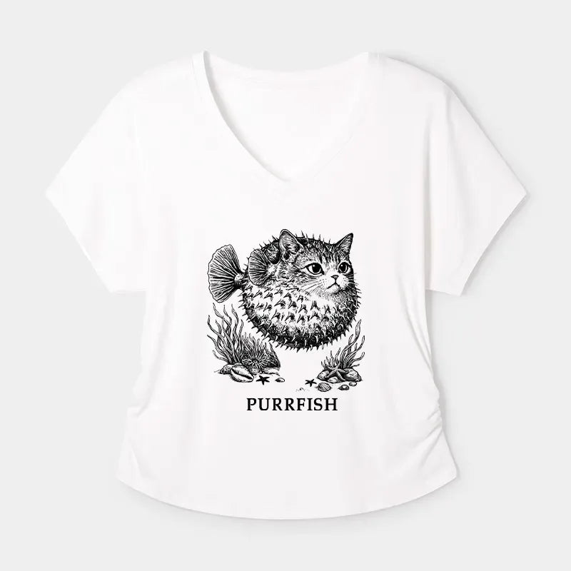 Kyoto-Lion Spiky Puffer With Cute Cat Head Modal Dolman Sleeve T-Shirt
