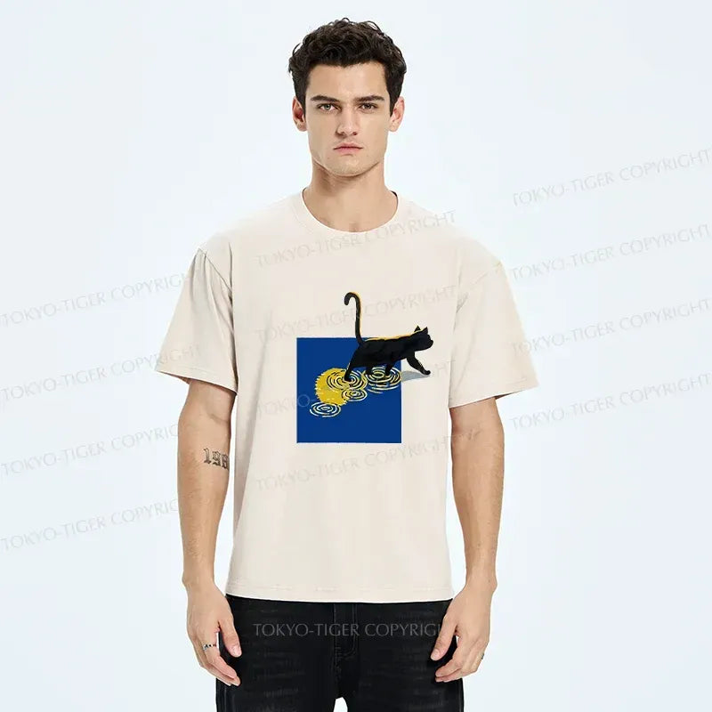Kyoto-Lion Black Cat Under The Moon Washed T-Shirt