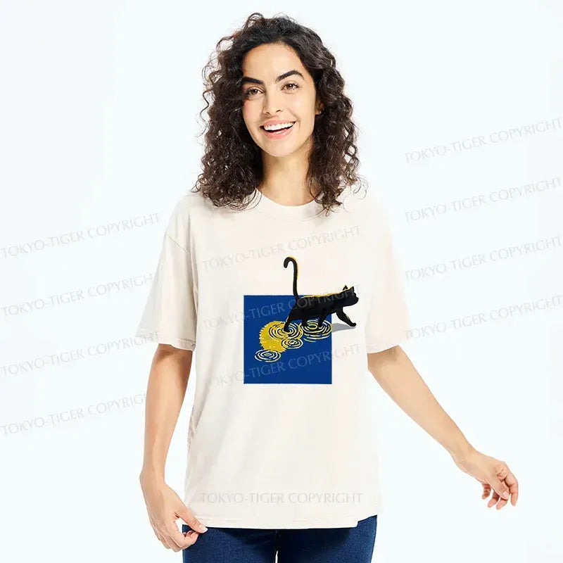 Japanese Black Cat Washed T-Shirt