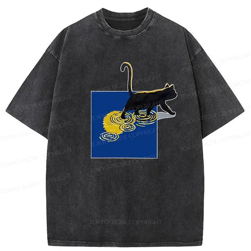 Japanese Black Cat Washed T-Shirt