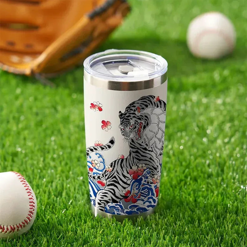 Kyoto-Lion Fierce Tiger Amidst Sakura Wave 20oz Tumbler